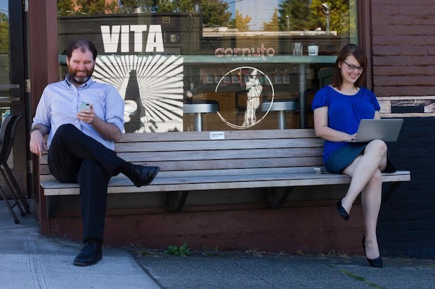 Sam Hagen and Erin Stewart appear in Radial Theater's PROFILE, performing this weekend at the 2014 Seattle Fringe Festival. Image by Truman Buffett.