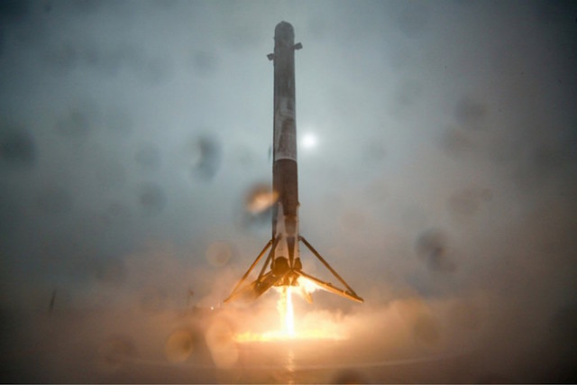 First stage of SpaceX's Falcon 9 rocket. Licensed CC0/Public Domain.