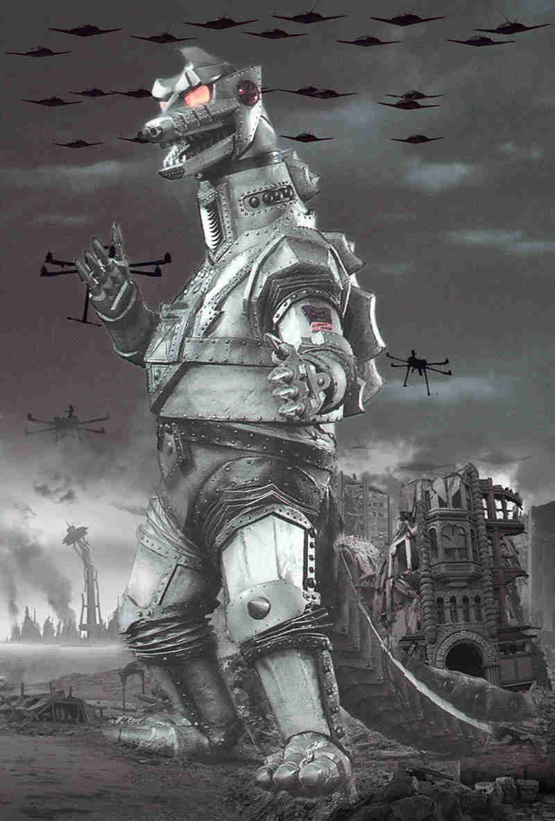 Starbucks & Amazon drone fleets crash into Big Bertha, create Skynet, Humanity DOOMED!!